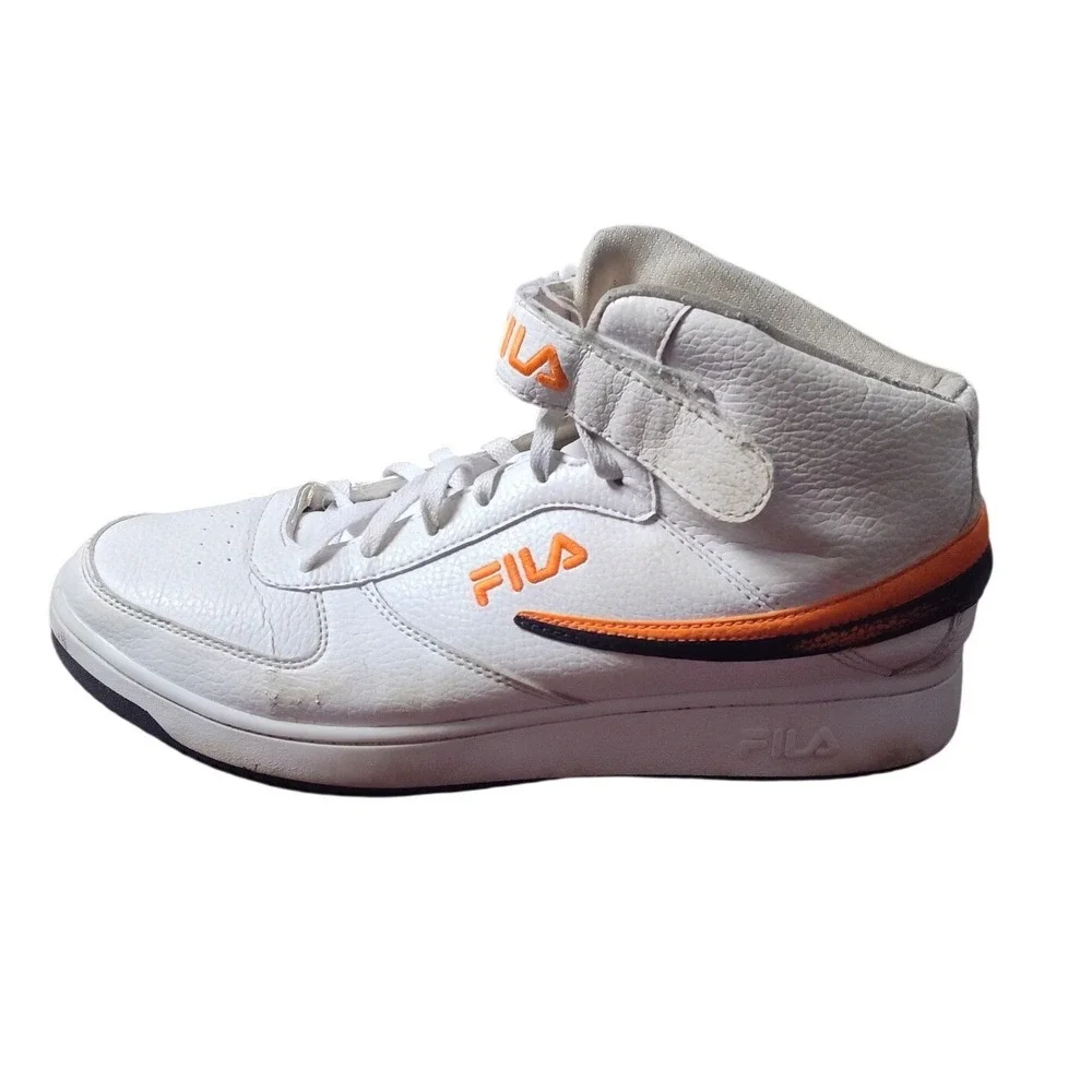 Fila A High Men's High Top Leather Sneakers White Orange Ankle Strap